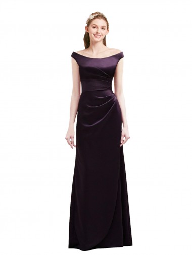 Satin Off the Shoulder Long Cap Sleeves Bridesmaid Dress Southampton