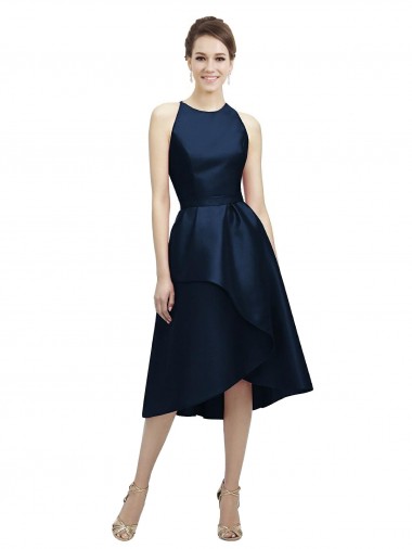Satin Halter Neck Tea Length Sleeveless High Low Bridesmaid Dress Southampton
