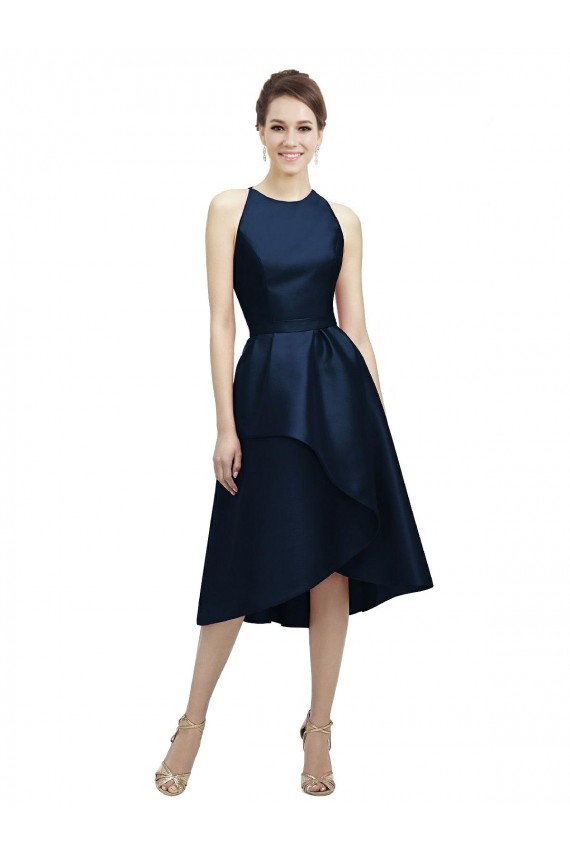 Satin Halter Neck Tea Length Sleeveless High Low Bridesmaid Dress Southampton