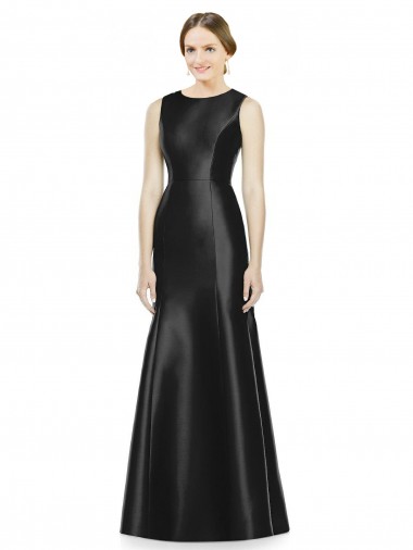 Keyhole Back Black Satin High Neck Long Sleeveless Bridesmaid Dress Southampton
