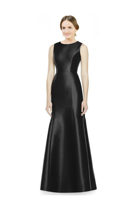 Keyhole Back Black Satin High Neck Long Sleeveless Bridesmaid Dress Southampton