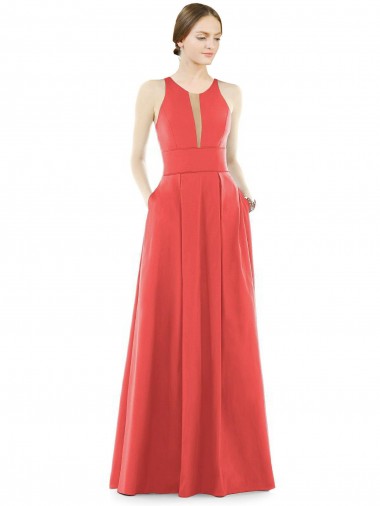 Firecracker Satin Jewel Neck Long Sleeveless Bridesmaid Dress Southampton
