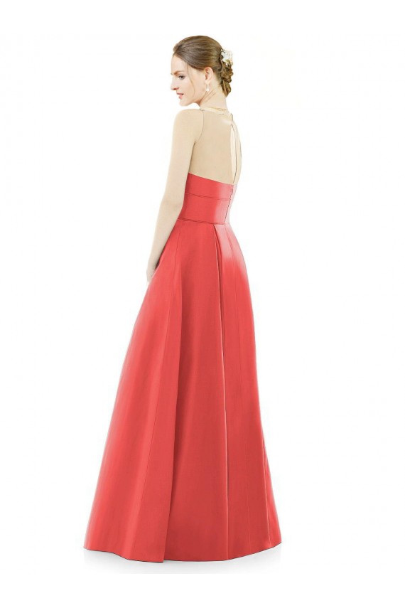 Firecracker Satin Jewel Neck Long Sleeveless Bridesmaid Dress Southampton