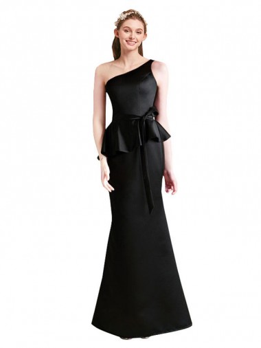 Black Satin One Shoulder Long Sleeveless Bridesmaid Dress Southampton