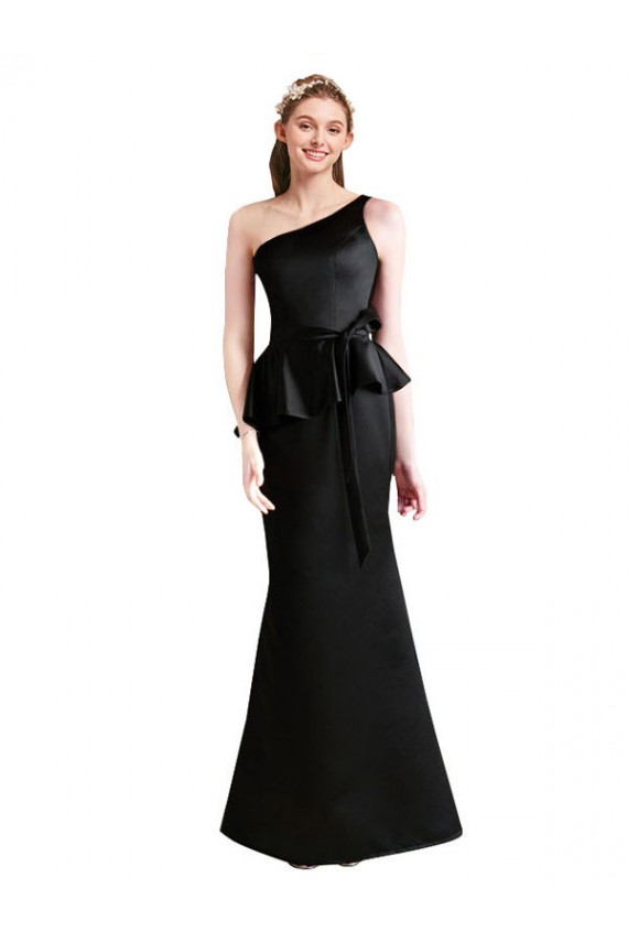 Black Satin One Shoulder Long Sleeveless Bridesmaid Dress Southampton