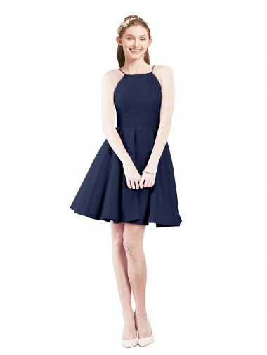 Open Back Satin Halter Neck Knee Length Sleeveless Bridesmaid Gown Southampton