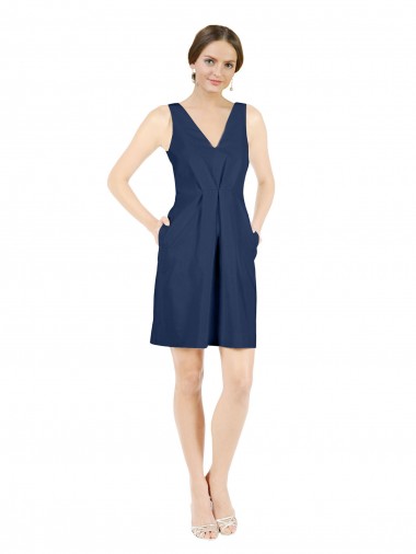 Open Back Satin V-Neck Knee Length Sleeveless Evening Gown / Bridesmaid Dress Southampton