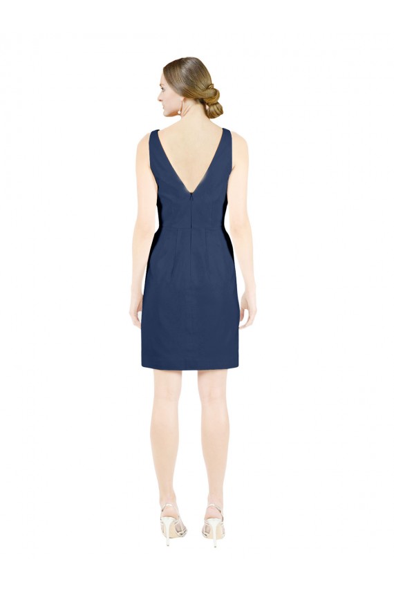 Open Back Satin V-Neck Knee Length Sleeveless Evening Gown / Bridesmaid Dress Southampton
