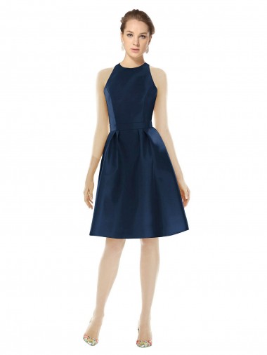 Satin Halter Neck Cocktail Length Sleeveless Bridesmaid Dress Southampton