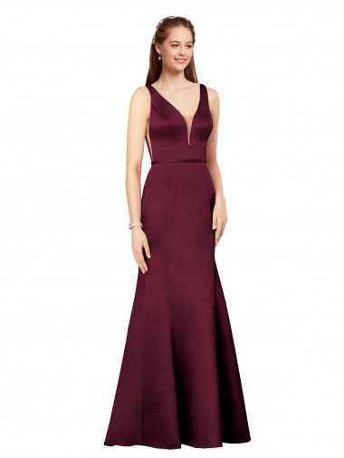 V-Back Satin V-Neck Long Sleeveless Formal Evening Gown / Prom Dress / Bridesmaid Dress Southampton