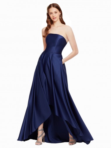 Low Back Satin Strapless Long Sleeveless High Low Evening Gown / Prom Dress / Bridesmaid Dress Southampton