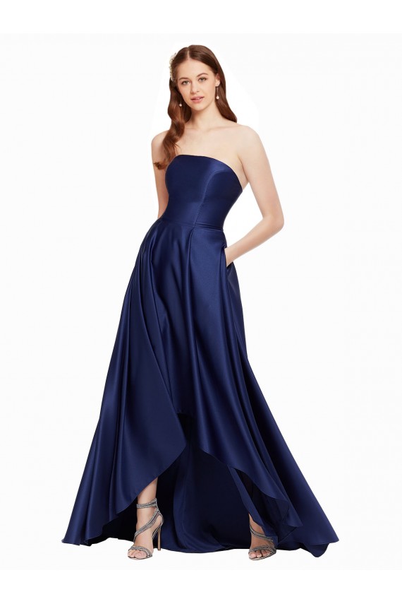 Low Back Satin Strapless Long Sleeveless High Low Evening Gown / Prom Dress / Bridesmaid Dress Southampton