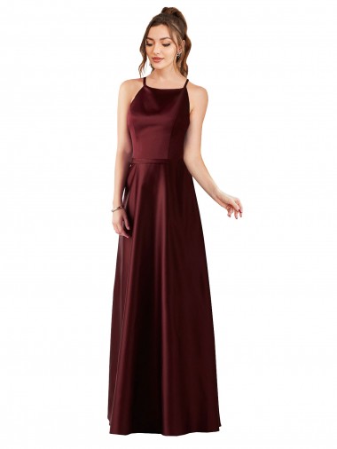 Satin Halter Neck Long Sleeveless Prom Dress / Bridesmaid Dress Southampton