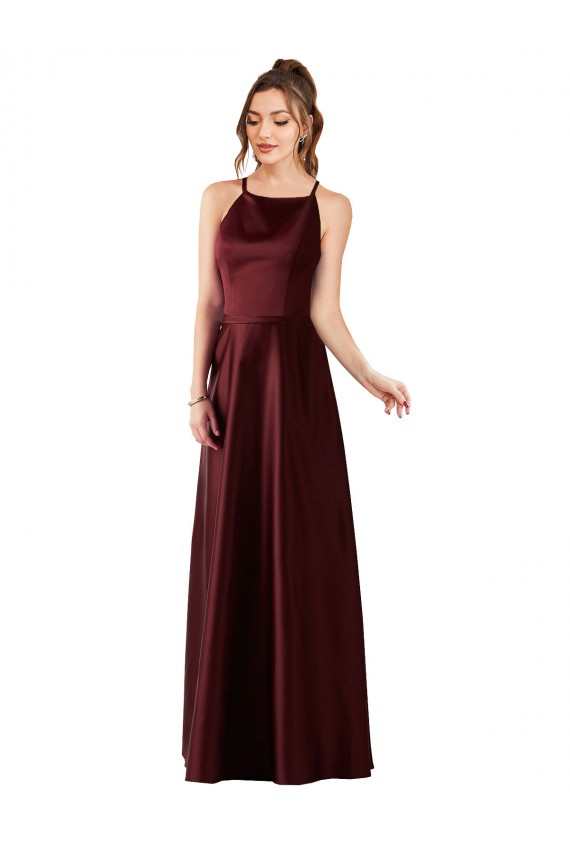 Satin Halter Neck Long Sleeveless Prom Dress / Bridesmaid Dress Southampton