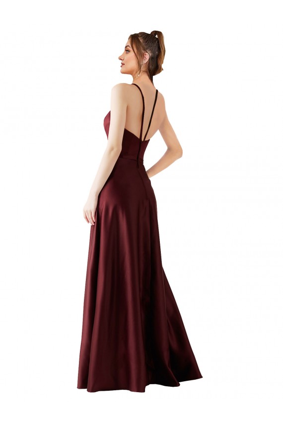 Satin Halter Neck Long Sleeveless Prom Dress / Bridesmaid Dress Southampton
