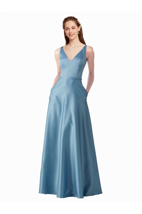 Satin High Neck Long Sleeveless Black Tie Prom Dress / Bridesmaid Dress Southampton