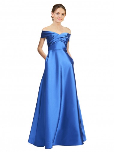 Satin Off the Shoulder Long Sleeveless Black Tie Evening Gown / Prom Dress / Bridesmaid Dress Southampton