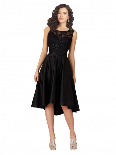 Satin & Lace Illusion Neck Midi Length Sleeveless High Low Bridesmaid Dress Southampton