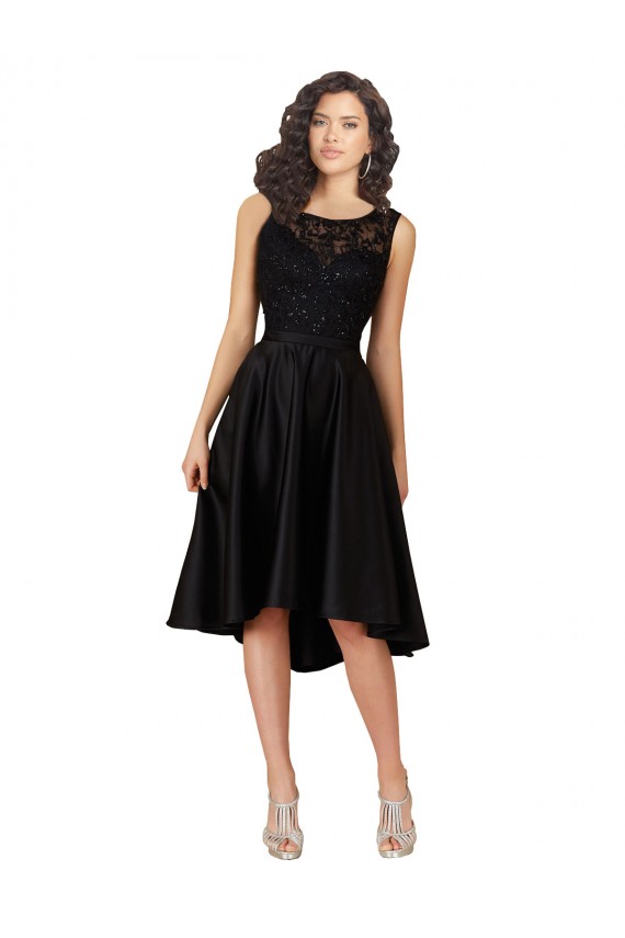 Satin & Lace Illusion Neck Midi Length Sleeveless High Low Bridesmaid Dress Southampton