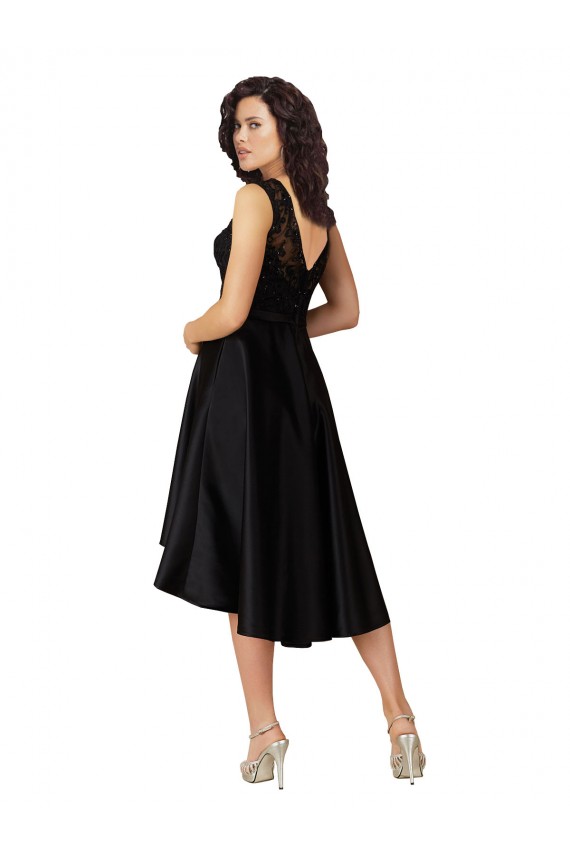 Satin & Lace Illusion Neck Midi Length Sleeveless High Low Bridesmaid Dress Southampton