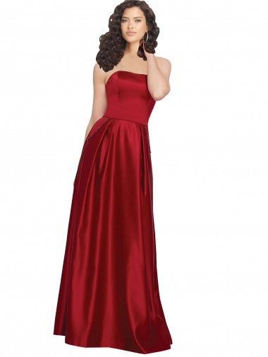 Dark Red Satin Strapless Long Sleeveless Prom Dress / Bridesmaid Dress Southampton
