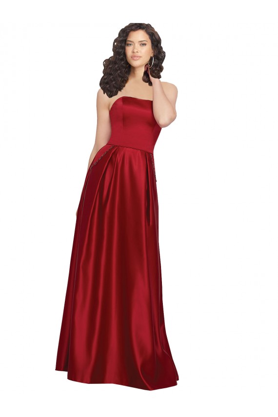 Dark Red Satin Strapless Long Sleeveless Prom Dress / Bridesmaid Dress Southampton
