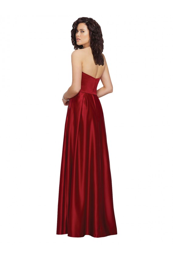 Dark Red Satin Strapless Long Sleeveless Prom Dress / Bridesmaid Dress Southampton