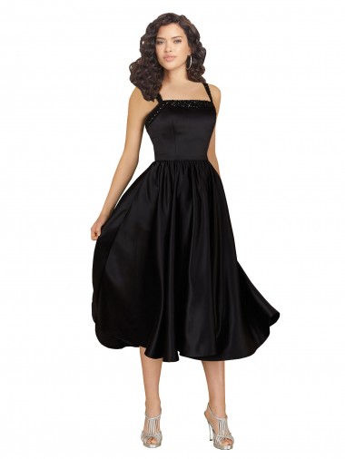 Satin Square Neck Knee Length Sleeveless Prom Dress / Bridesmaid Dress Southampton