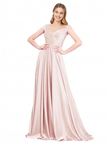Pink Satin Off the Shoulder Long Sleeveless Formal Evening Gown / Prom Dress / Bridesmaid Dress Southampton