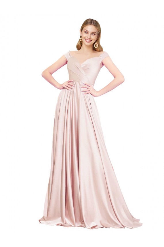 Pink Satin Off the Shoulder Long Sleeveless Formal Evening Gown / Prom Dress / Bridesmaid Dress Southampton
