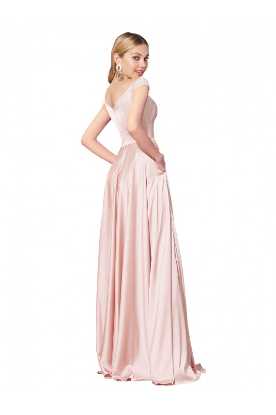 Pink Satin Off the Shoulder Long Sleeveless Formal Evening Gown / Prom Dress / Bridesmaid Dress Southampton