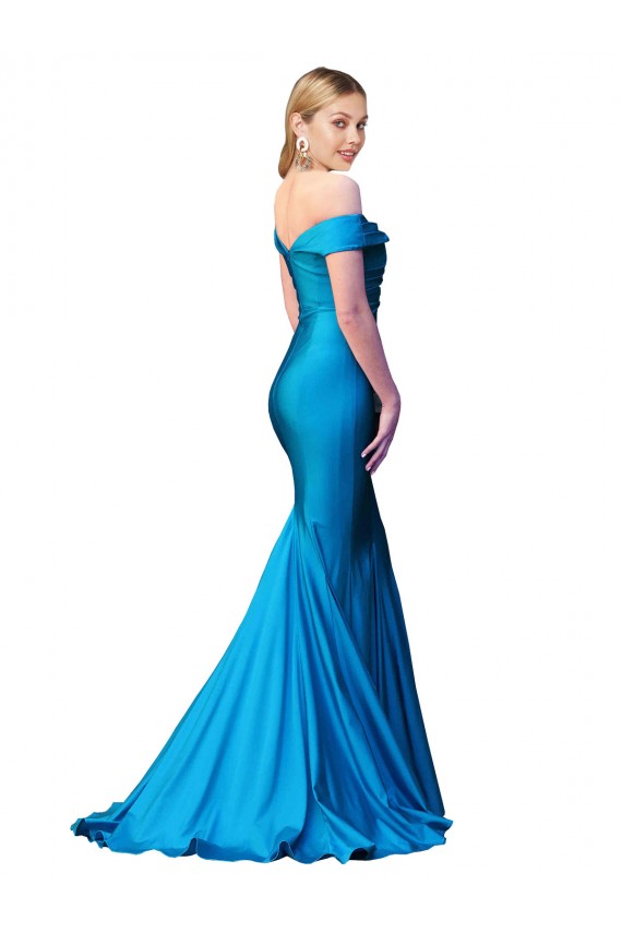 Peacock Blue Satin Off the Shoulder Long Sleeveless Formal Evening Gown / Prom Dress / Bridesmaid Dress Southampton