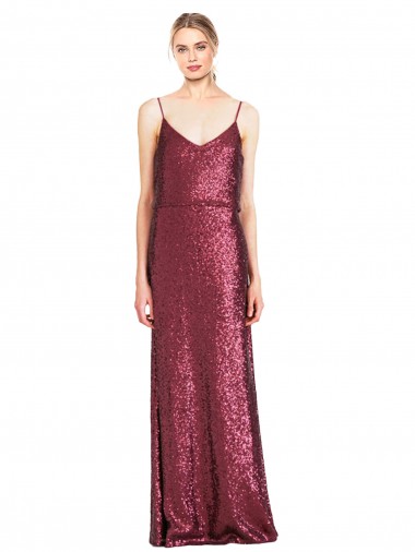 Burgundy Sequin Halter Neck Long Sleeveless Formal Evening Gown / Prom Dress / Bridesmaid Dress Southampton