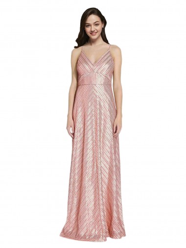 Low Back Rose Gold Sequin V-Neck Long Sleeveless Formal Evening Gown / Prom Dress / Bridesmaid Dress Southampton
