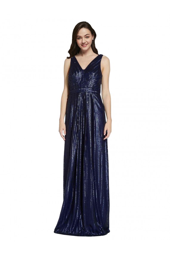 V-Back Dark Navy Sequin V-Neck Long Sleeveless Formal Evening Gown / Prom Dress / Bridesmaid Dress Southampton