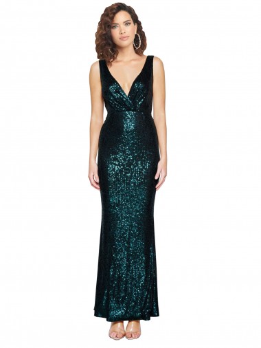Dark Green Sequin V-Neck Long Sleeveless Bridesmaid Dress / Evening Dress Southampton