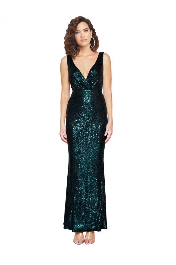 Dark Green Sequin V-Neck Long Sleeveless Bridesmaid Dress / Evening Dress Southampton