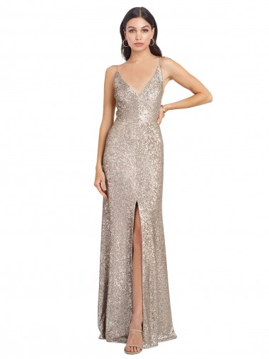 V-Back Sheath Sequin & Sparkling Sequin V-Neck Long Sleeveless Formal Evening Gown / Prom Dress / Bridesmaid Dress Southampton