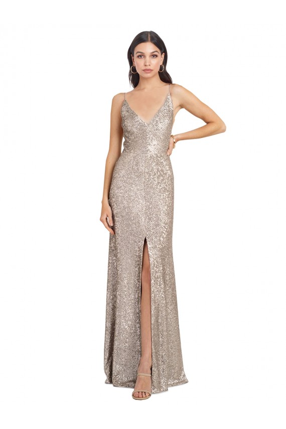 V-Back Sheath Sequin & Sparkling Sequin V-Neck Long Sleeveless Formal Evening Gown / Prom Dress / Bridesmaid Dress Southampton