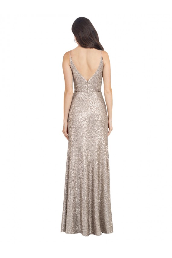 V-Back Sheath Sequin & Sparkling Sequin V-Neck Long Sleeveless Formal Evening Gown / Prom Dress / Bridesmaid Dress Southampton