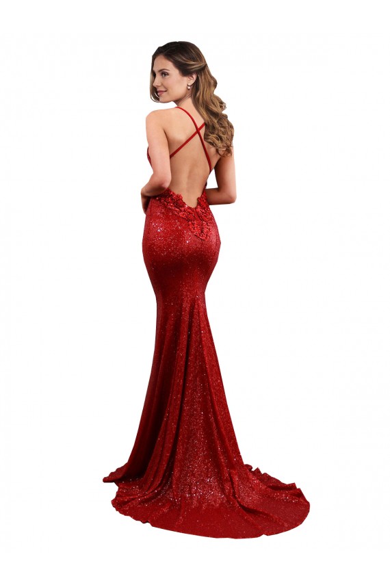 Open Back Sequin V-Neck Long Sleeveless Evening Gown / Bridesmaid Dress Southampton