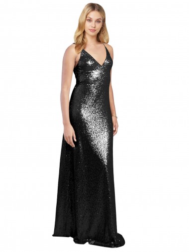 V-Back Sequin Spaghetti Straps Long Sleeveless Formal Evening Gown / Prom Dress / Bridesmaid Dress Southampton