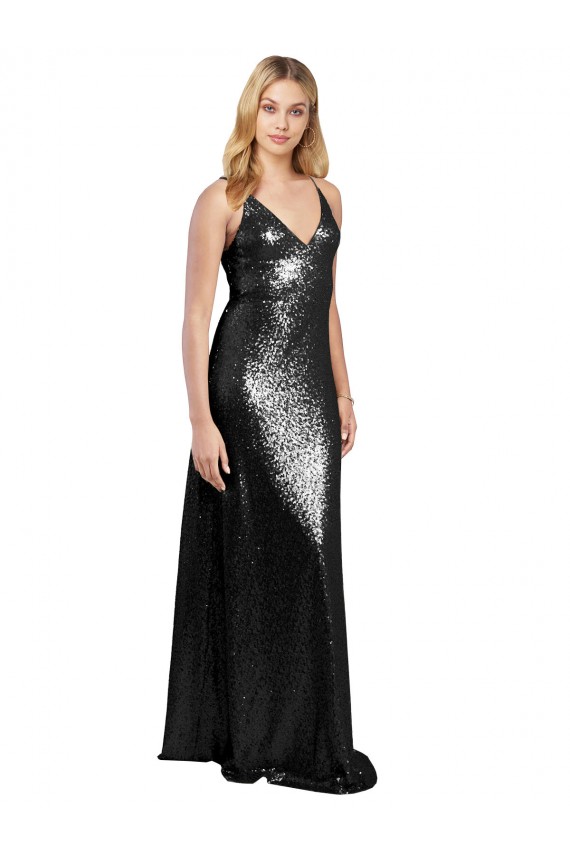 V-Back Sequin Spaghetti Straps Long Sleeveless Formal Evening Gown / Prom Dress / Bridesmaid Dress Southampton