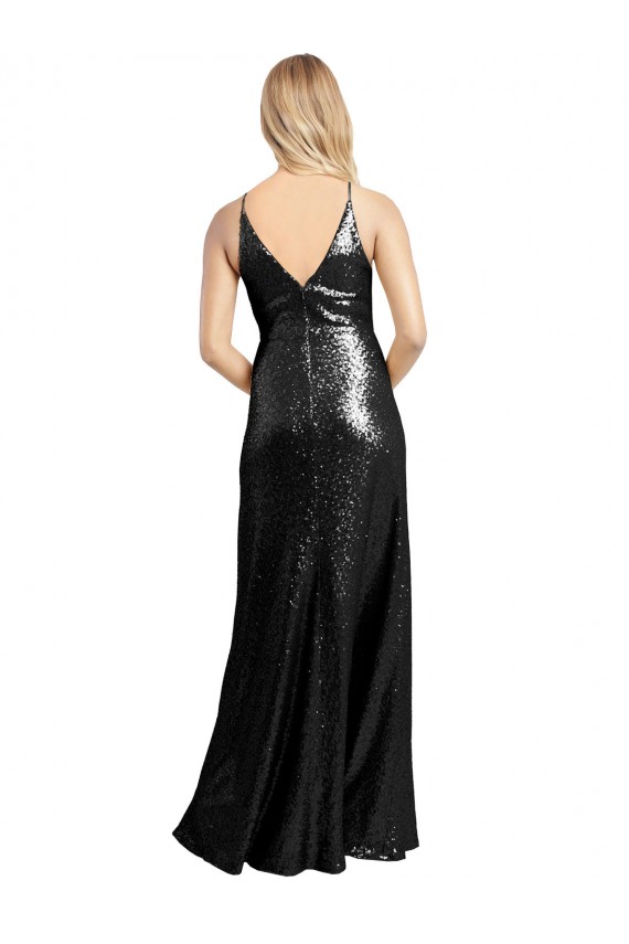 V-Back Sequin Spaghetti Straps Long Sleeveless Formal Evening Gown / Prom Dress / Bridesmaid Dress Southampton