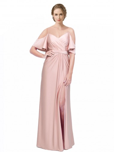Low Back Silk like Satin Off the Shoulder Long Cold Shoulder Formal Evening Gown / Prom Dress / Bridesmaid Dress Southampton