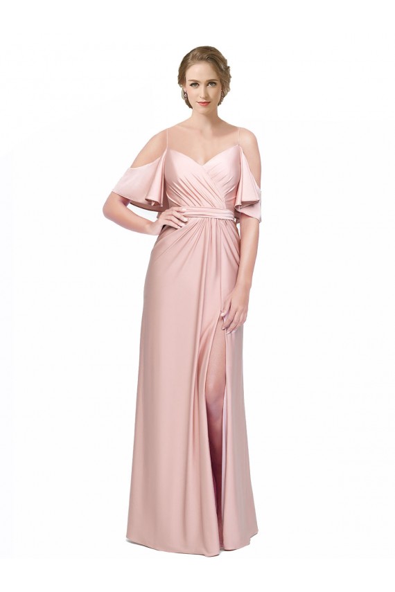 Low Back Silk like Satin Off the Shoulder Long Cold Shoulder Formal Evening Gown / Prom Dress / Bridesmaid Dress Southampton