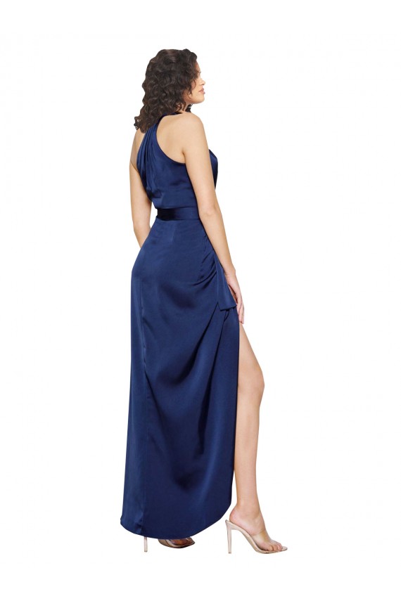 Sapphire Silk like Satin Halter Neck Long Sleeveless High Low Evening Gown / Prom Dress / Bridesmaid Dress Southampton