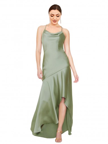 Open Back Silk like Satin Cowl Neck Long Sleeveless High Low Evening Gown / Prom Dress / Bridesmaid Dress Southampton