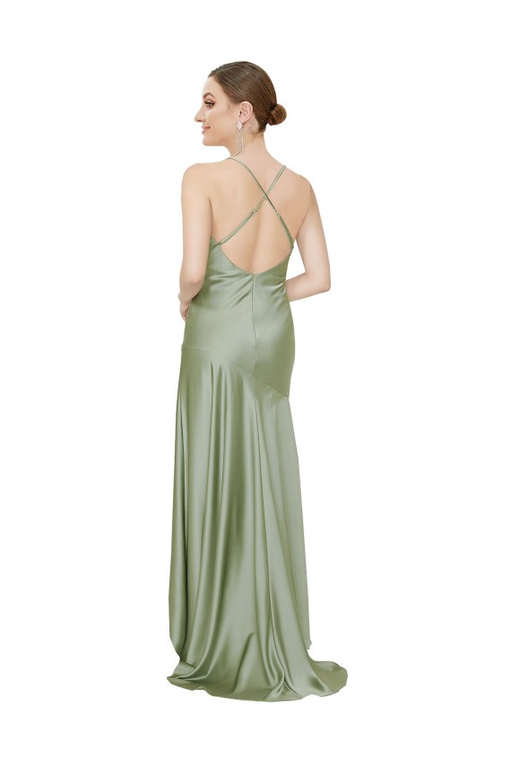 Open Back Silk like Satin Cowl Neck Long Sleeveless High Low Evening Gown / Prom Dress / Bridesmaid Dress Southampton