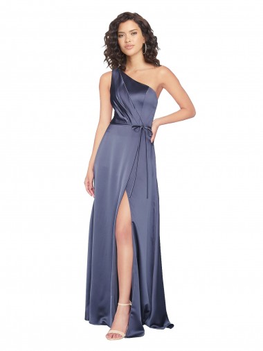 Dusk Silk like Satin One Shoulder Long Sleeveless Formal Evening Gown / Prom Dress / Bridesmaid Dress Southampton